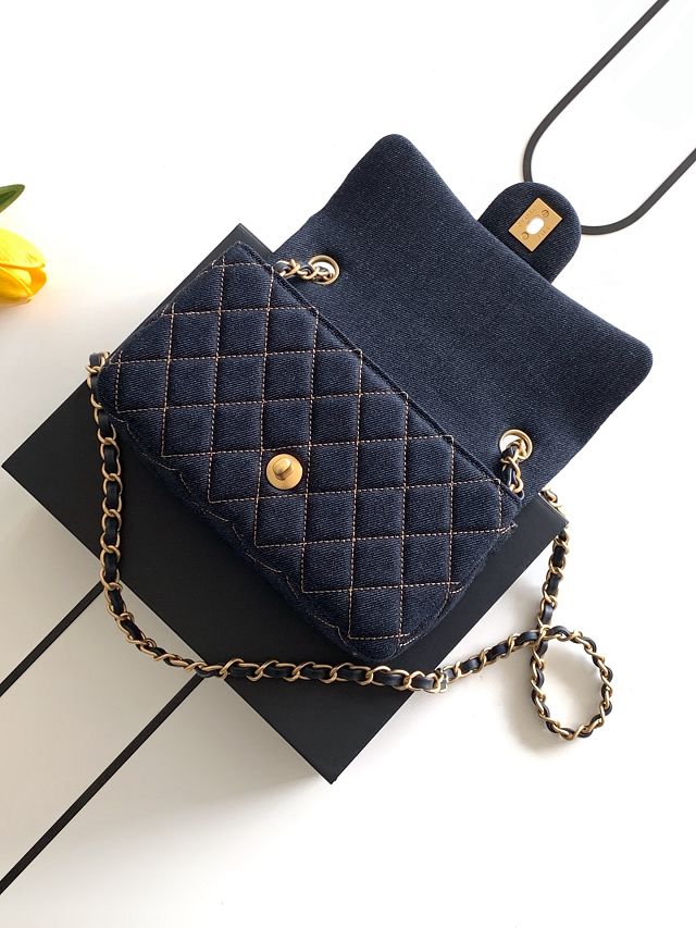 CC original denim mini flap bag A69900 dark blue