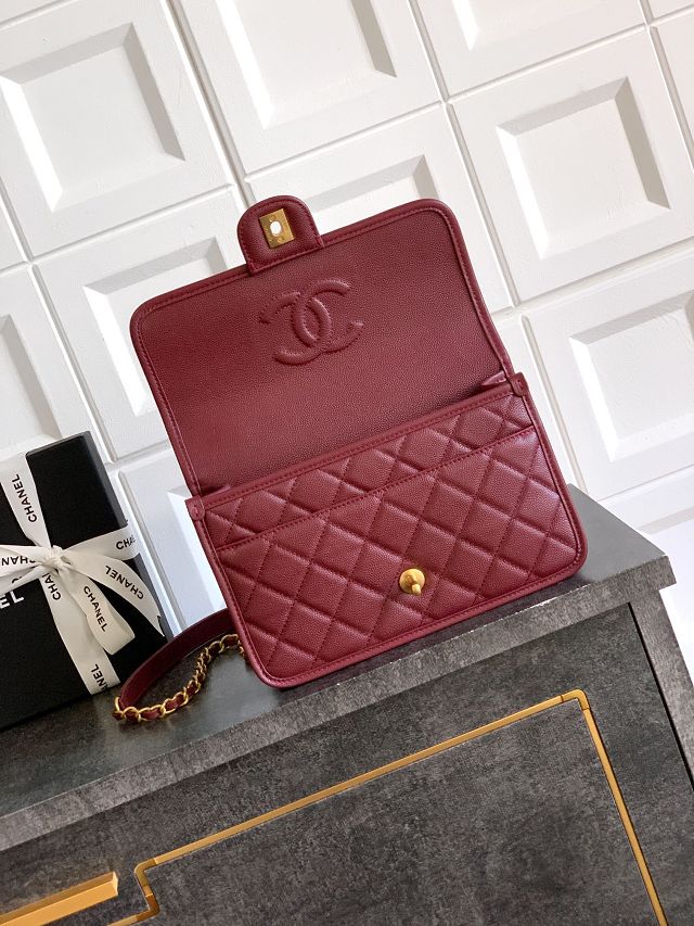 CC original grained calfskin medium flap bag AS3653 bordeaux