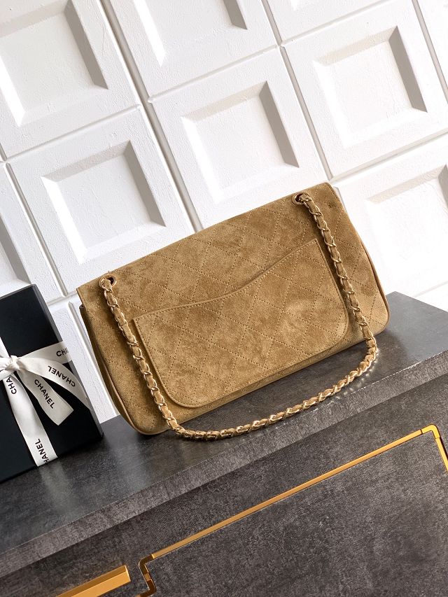 CC original suede calfskin maxi flap bag AS6281 dark beige