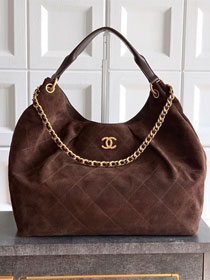 CC original suede calfskin maxi hobo bag AS6016 dark brown