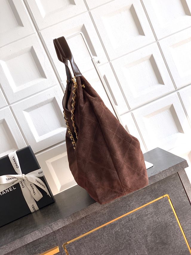 CC original suede calfskin maxi hobo bag AS6016 dark brown