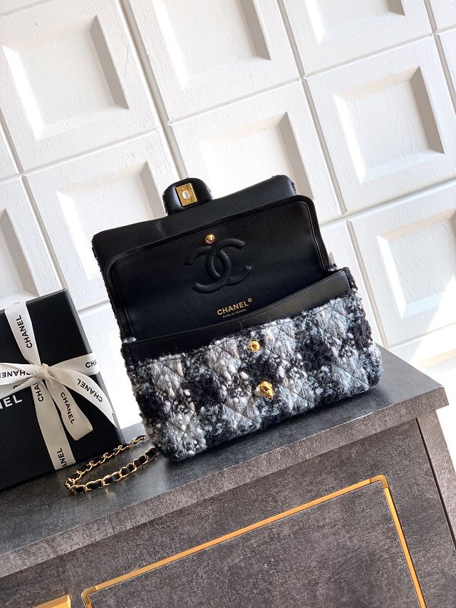 CC original tweed medium flap bag A01112 black
