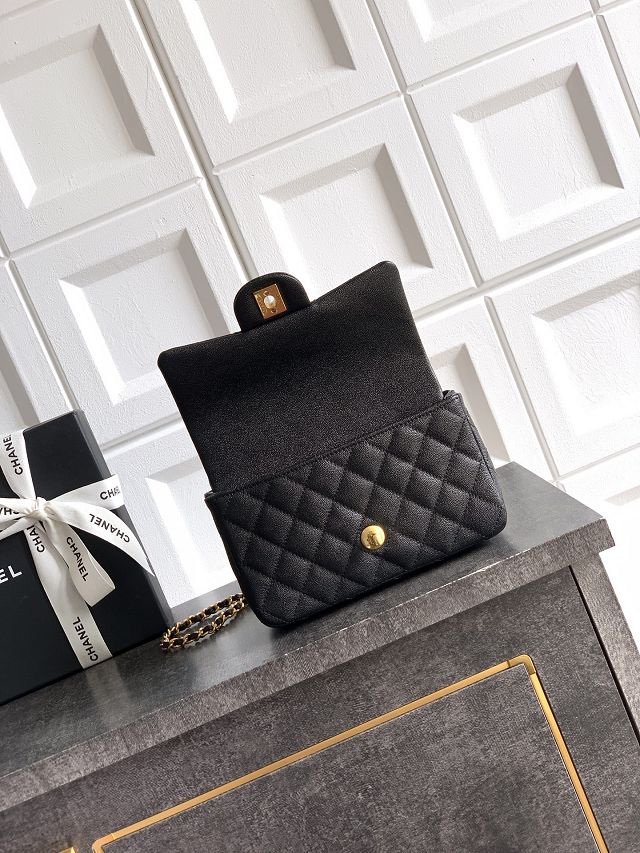 CC original grained calfskin top handle flap bag AS1790 black