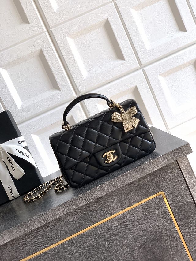 CC original lambskin top handle flap bag AS1790 black