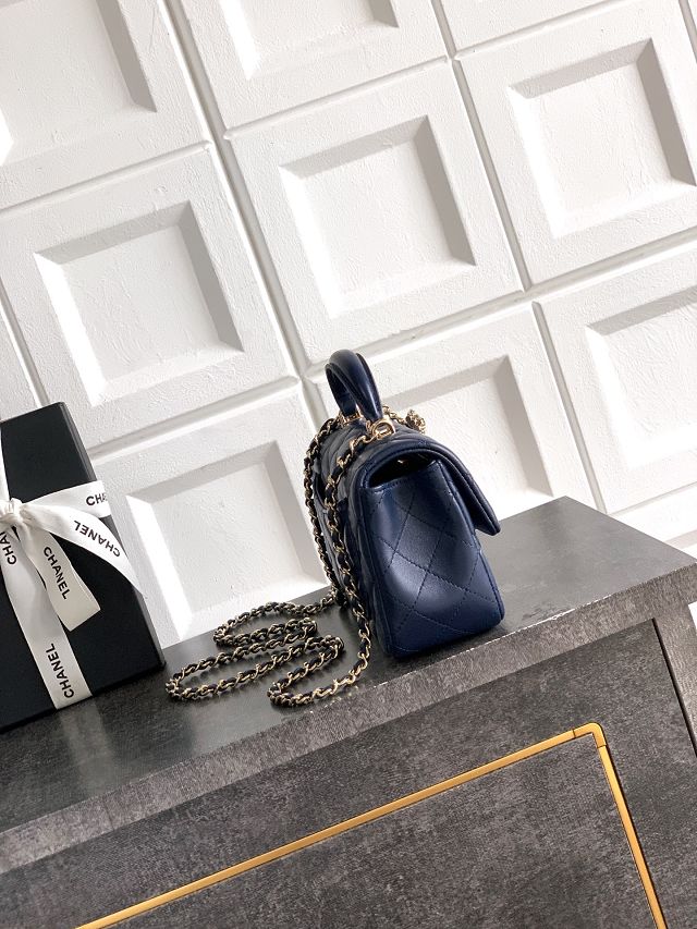 CC original lambskin top handle flap bag AS1790 dark blue