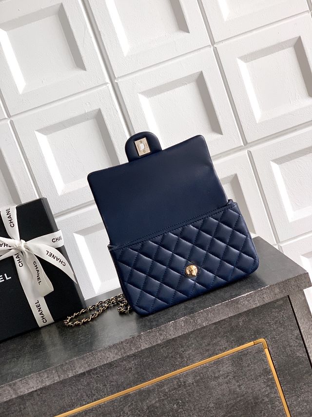 CC original lambskin top handle flap bag AS1790 dark blue