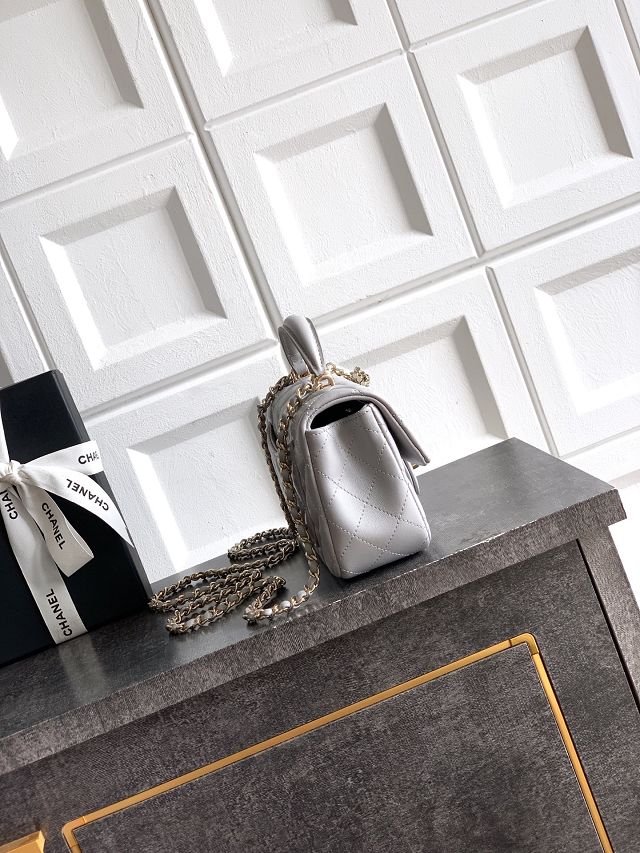 CC original lambskin top handle flap bag AS1790 grey