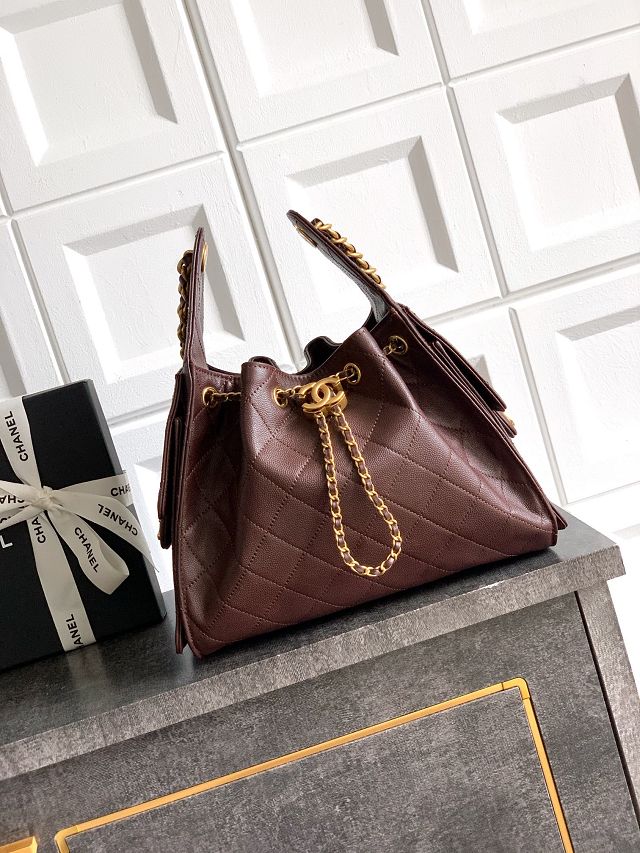 CC original grained calfskin 25 small handbag AS5293 dark brown