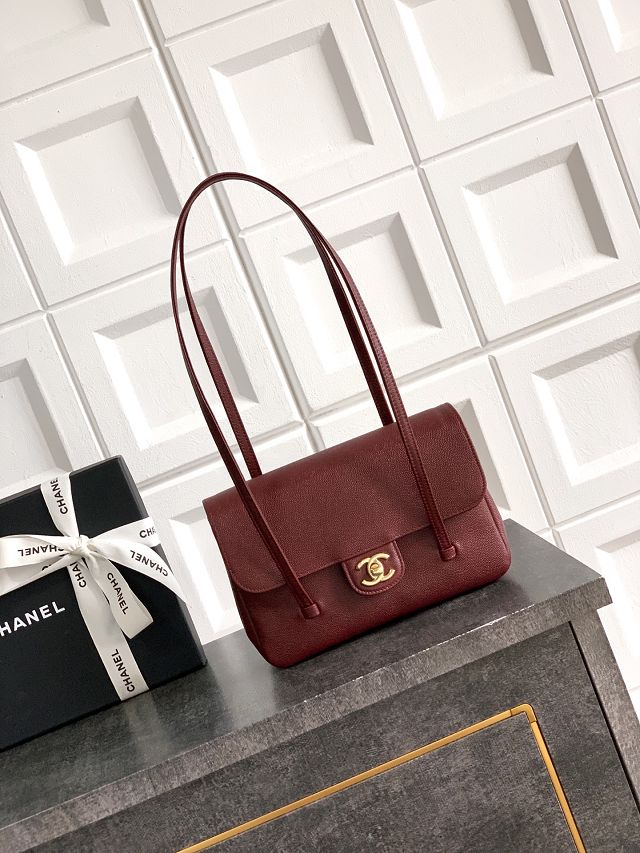 CC original grained calfskin small flap bag AS6130 bordeaux