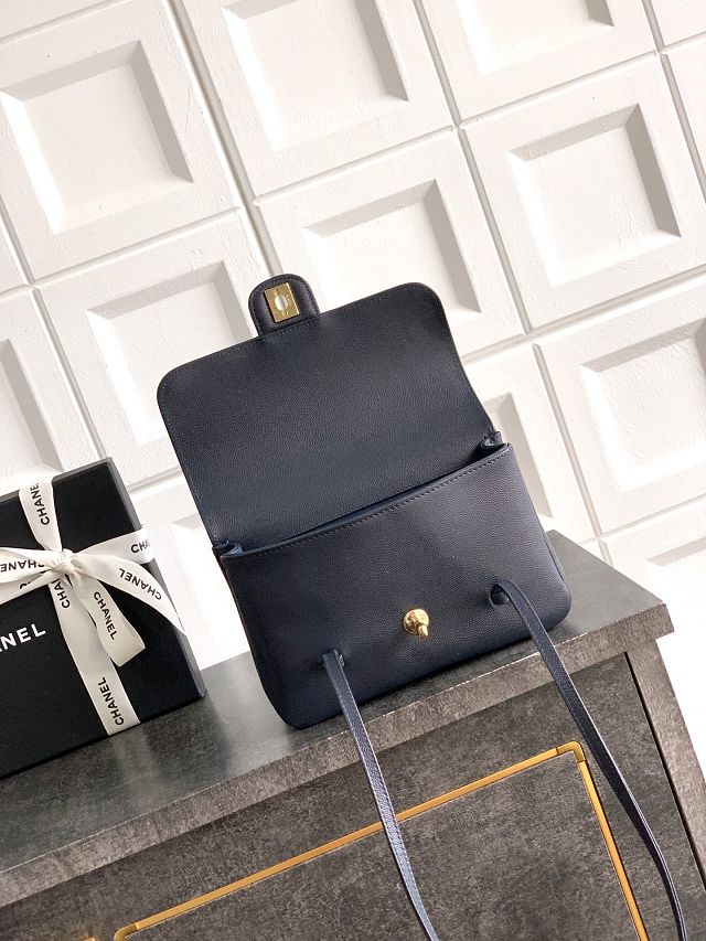 CC original grained calfskin small flap bag AS6130 dark blue