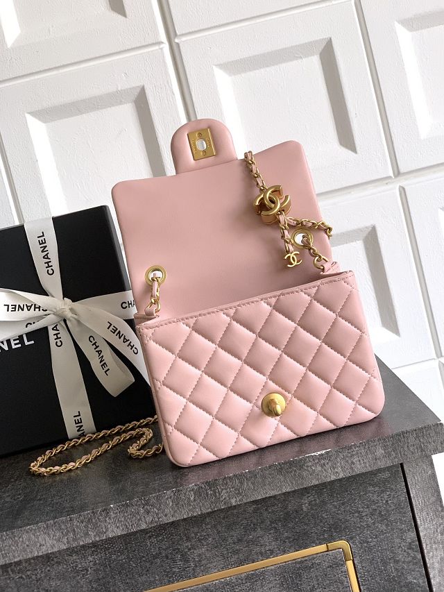CC original lambskin mini flap bag AS5758 pink 