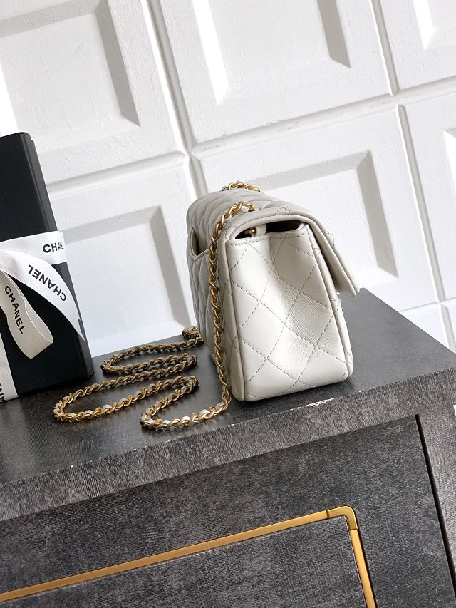 CC original lambskin small flap bag AS5759 light grey