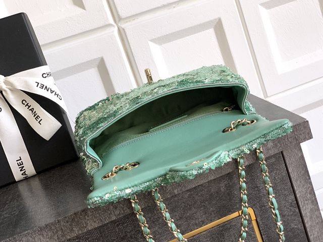CC original sequins mini flap bag AS6171 green