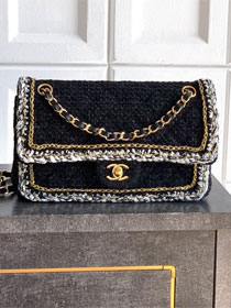 CC original tweed medium flap bag A01112 black