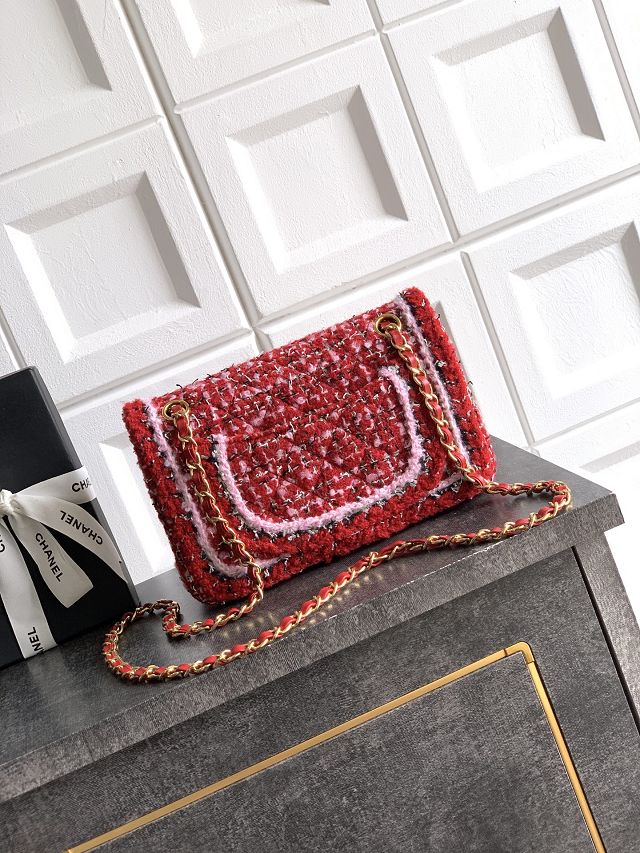 CC original tweed small flap bag A01113 red