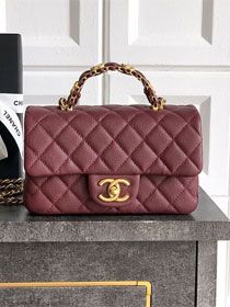 CC original grained calfskin small top handle flap bag AS5701 bordeaux