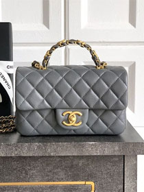 CC original grained calfskin small top handle flap bag AS5701 grey