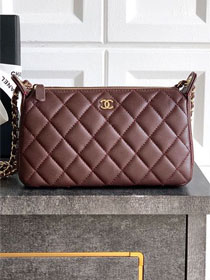 CC original grained calfskin clutch with chain AP4704 dark brown