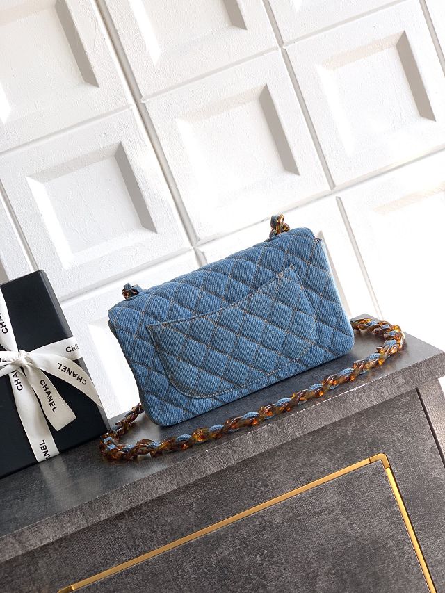 CC original denim small flap bag A01113 blue