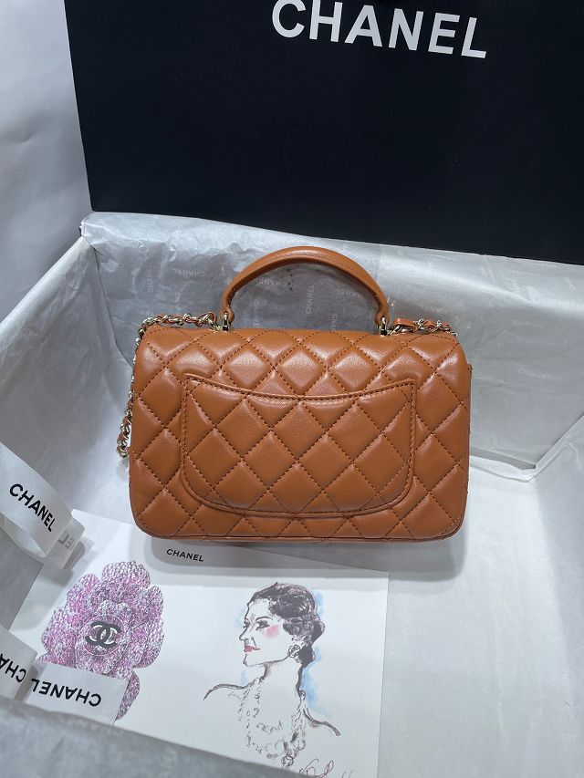 CC original lambskin top handle flap bag AS2431 caramel