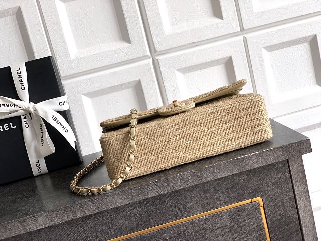 CC original straw medium flap bag A01112 apricot