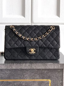 CC original straw medium flap bag A01112 black