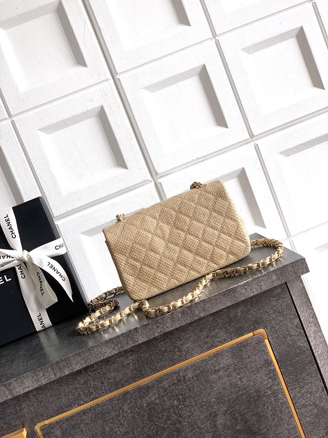 CC original straw mini flap bag A69900 apricot