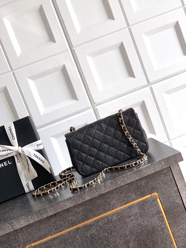 CC original straw mini flap bag A69900 black