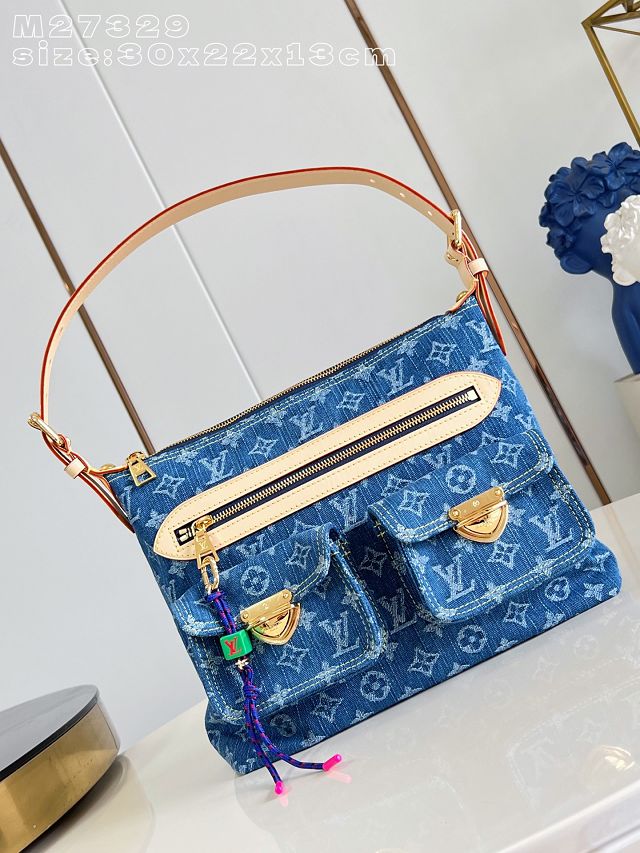 Louis vuitton original denim baggy bag M27329 blue