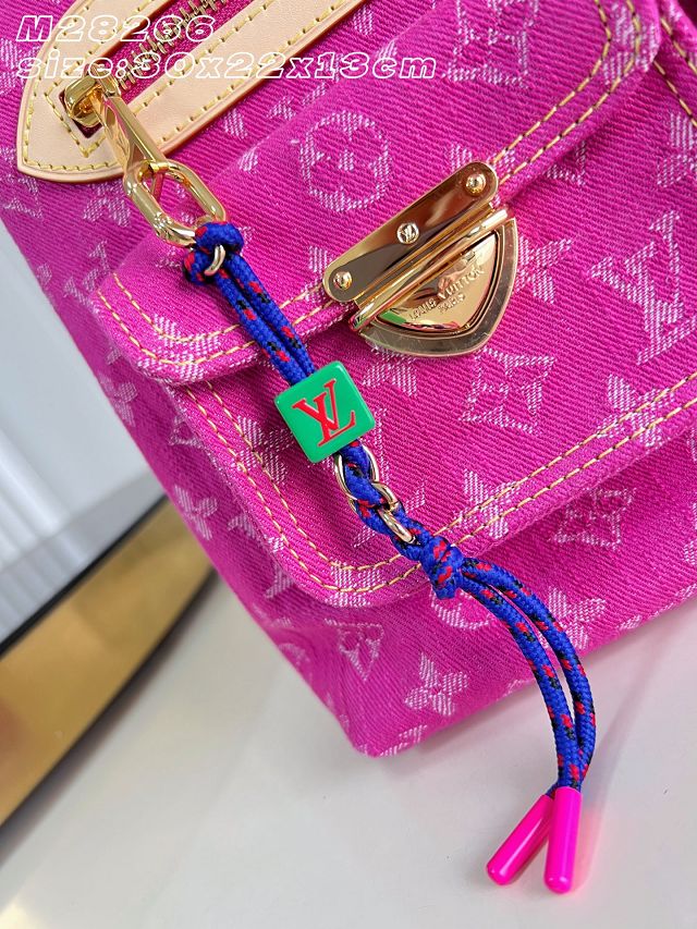 Louis vuitton original denim baggy bag M28266 fuchsia 