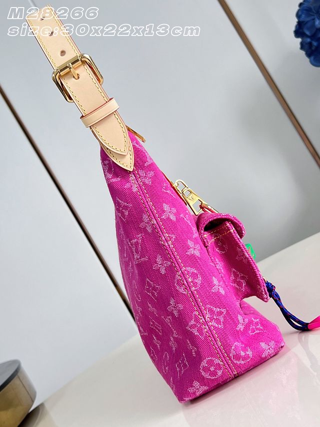 Louis vuitton original denim baggy bag M28266 fuchsia 