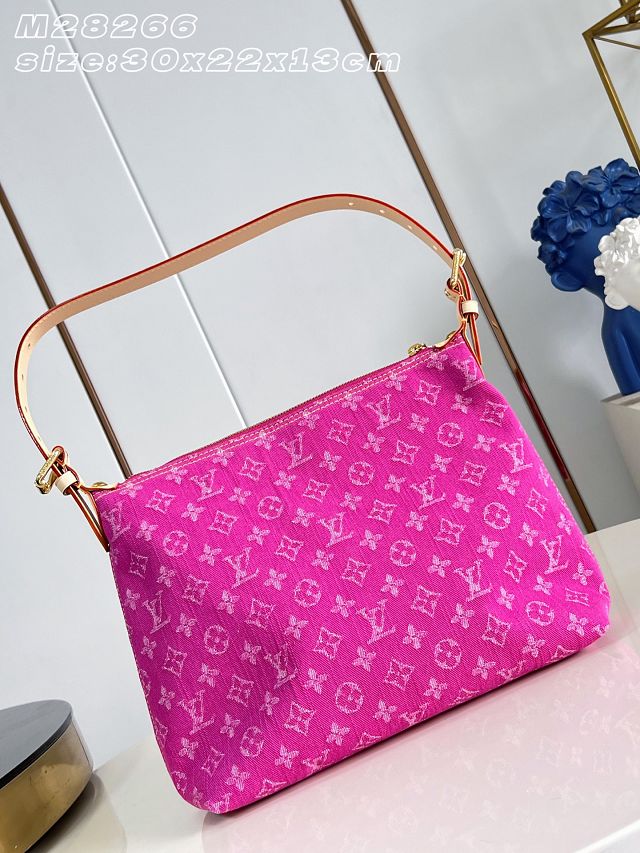 Louis vuitton original denim baggy bag M28266 fuchsia 