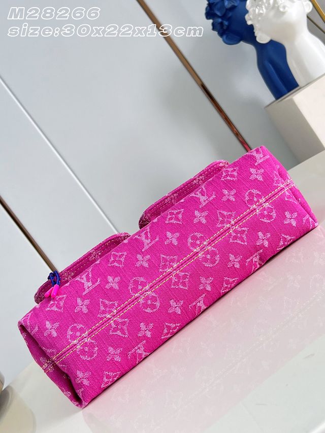 Louis vuitton original denim baggy bag M28266 fuchsia 