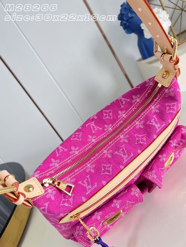 Louis vuitton original denim baggy bag M28266 fuchsia 