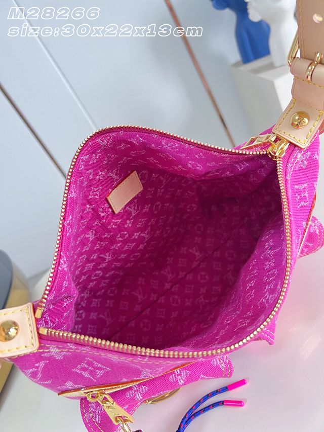 Louis vuitton original denim baggy bag M28266 fuchsia 