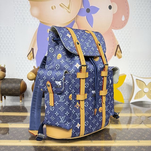 Louis vuitton original monogram denim christopher backpack MM M27554 blue