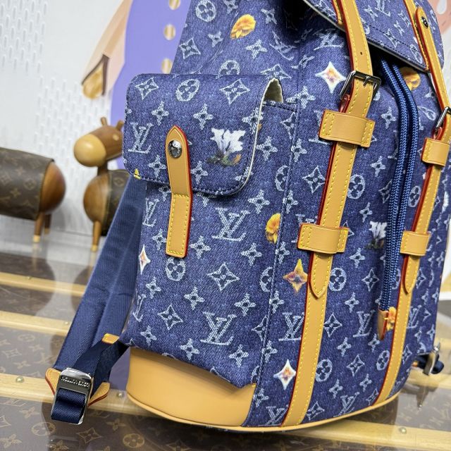 Louis vuitton original monogram denim christopher backpack MM M27554 blue