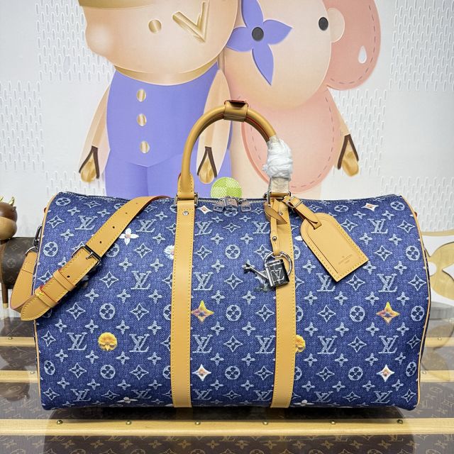 Louis vuitton original monogram denim keepall 50 M27781 blue