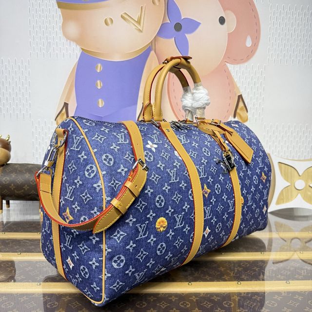 Louis vuitton original monogram denim keepall 50 M27781 blue