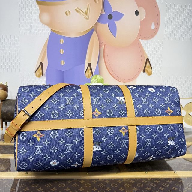 Louis vuitton original monogram denim keepall 50 M27781 blue