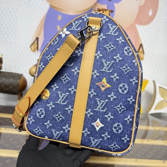 Louis vuitton original monogram denim keepall 50 M27781 blue