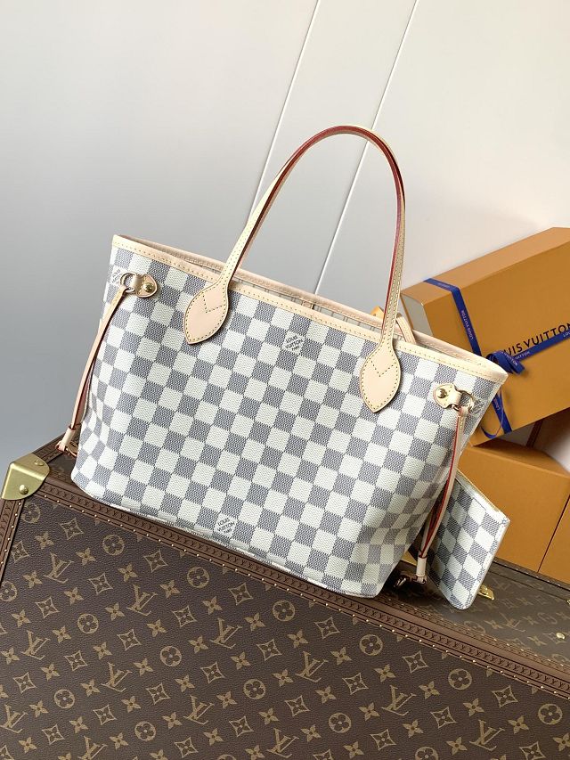 New Louis vuitton original damier azur neverfull pm N40606 beige