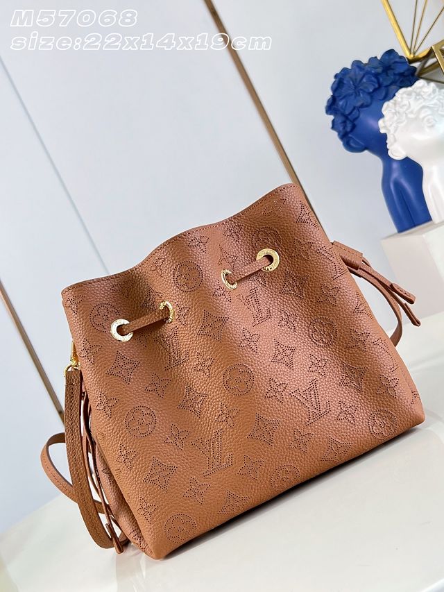 Louis vuitton original mahina leather bella bucket bag M27378 brown