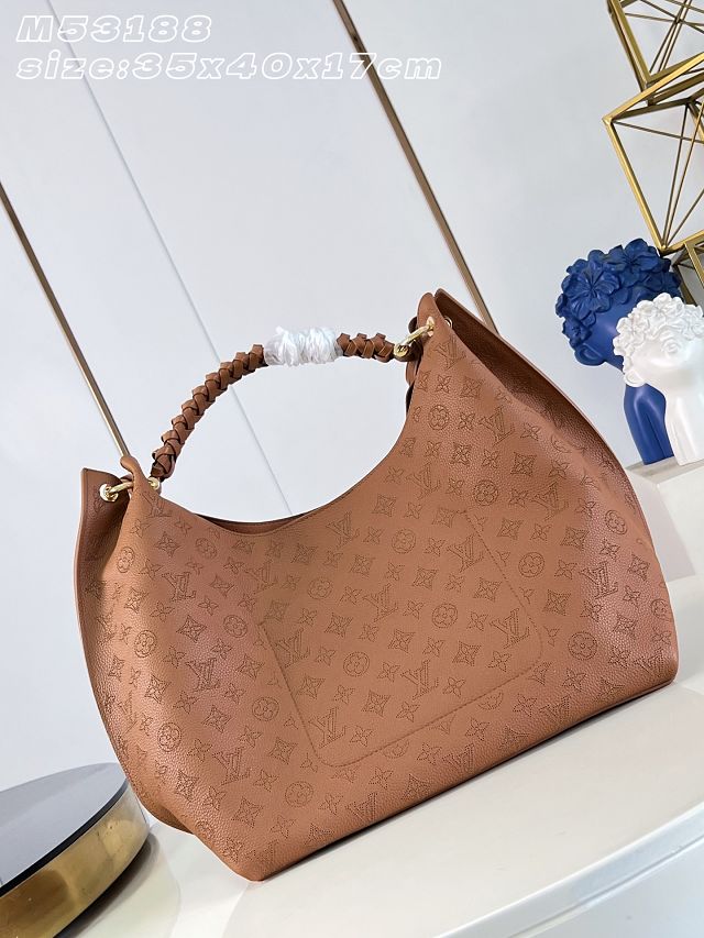 Louis vuitton original mahina leather carmel hobo bag M27446 brown