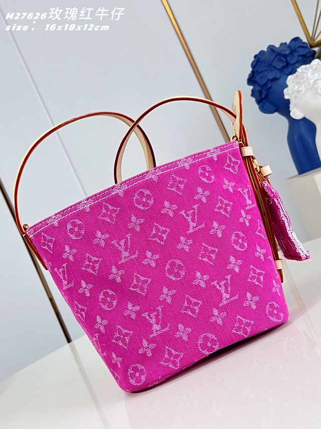 Louis vuitton original denim all in BB handbag M27626 fuchsia