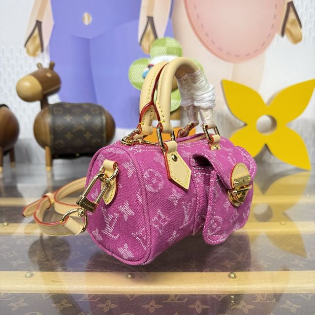 Louis vuitton original denim nano speedy M27603 fuchsia