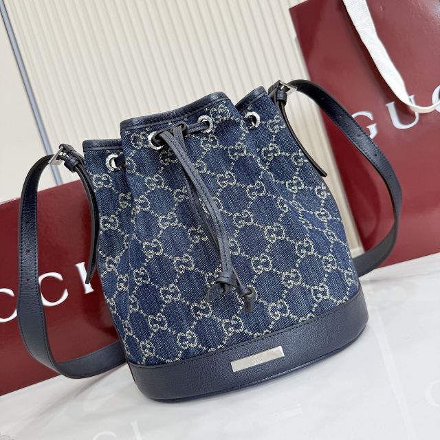 GG original denim venice small bucket bag 875237 blue