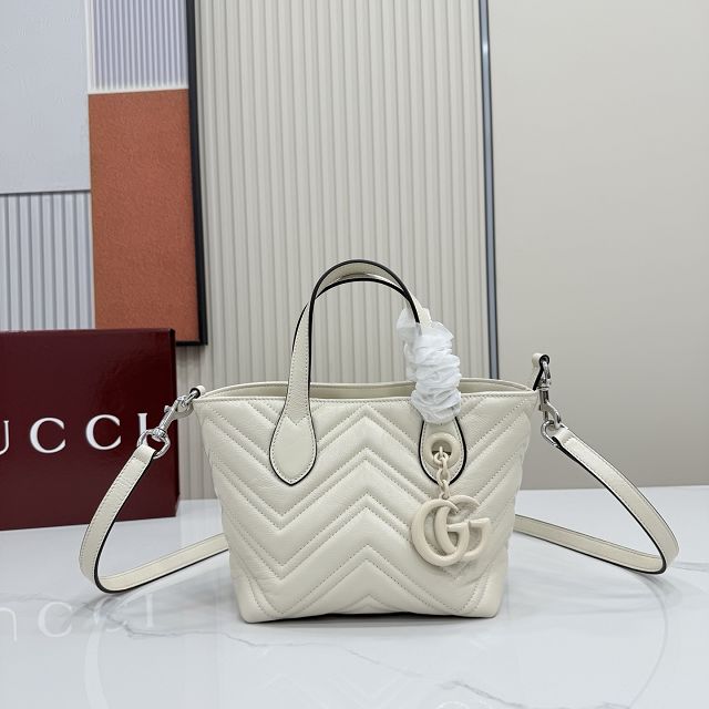 GG original calfskin marmont small tote bag 855391 white