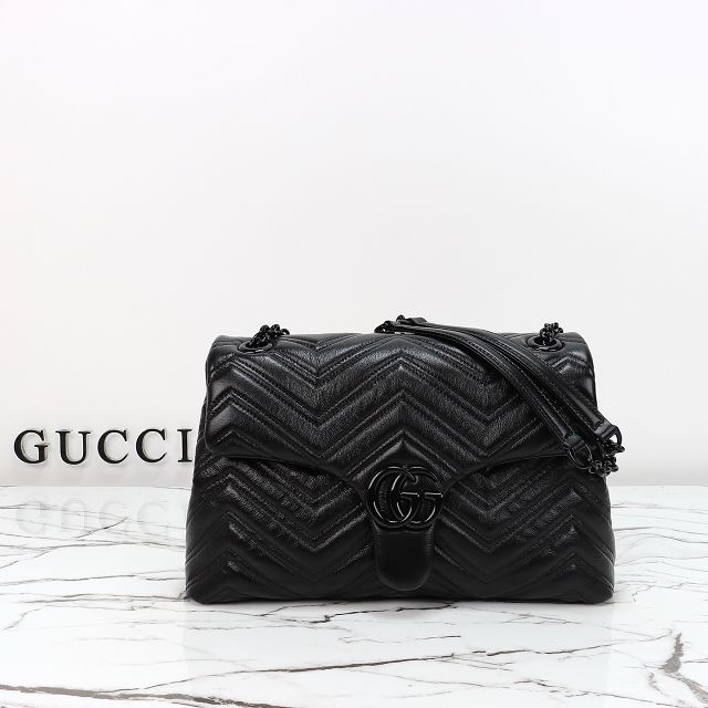 GG original calfskin marmont medium shoulder bag 850676 black