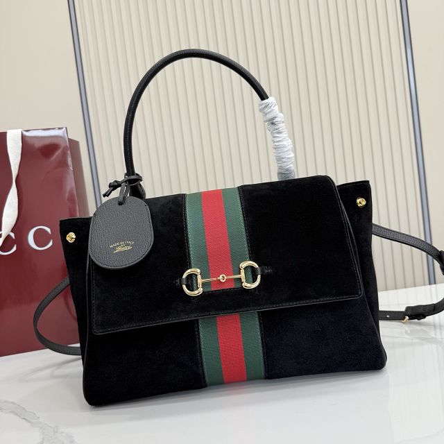 GG original suede paparazzo medium top handle bag 875018 black